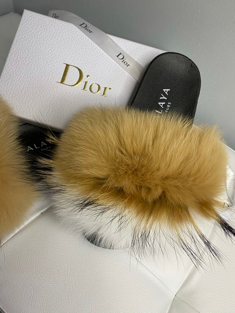 Mixed Camel Fur Sliders