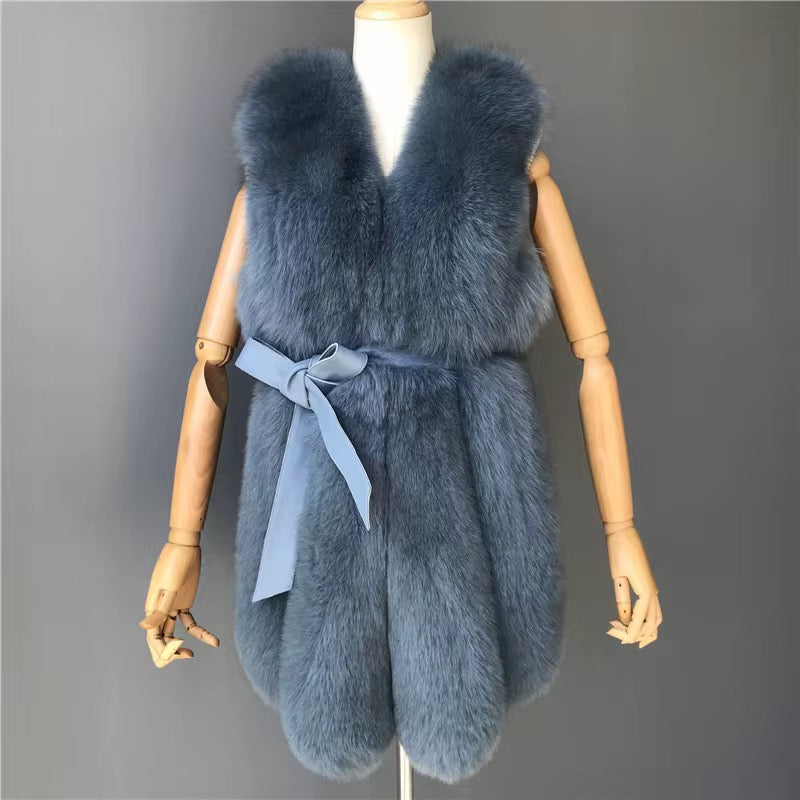 Longline Fox Fur Belted Gilet