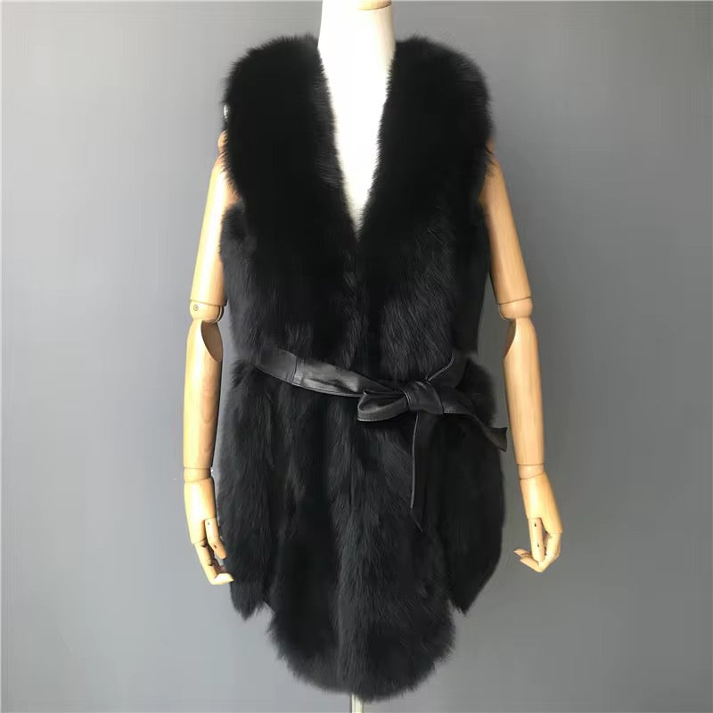 Longline Fox Fur Belted Gilet