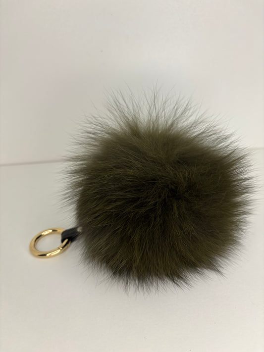 Army Green Fox Fur Keyring
