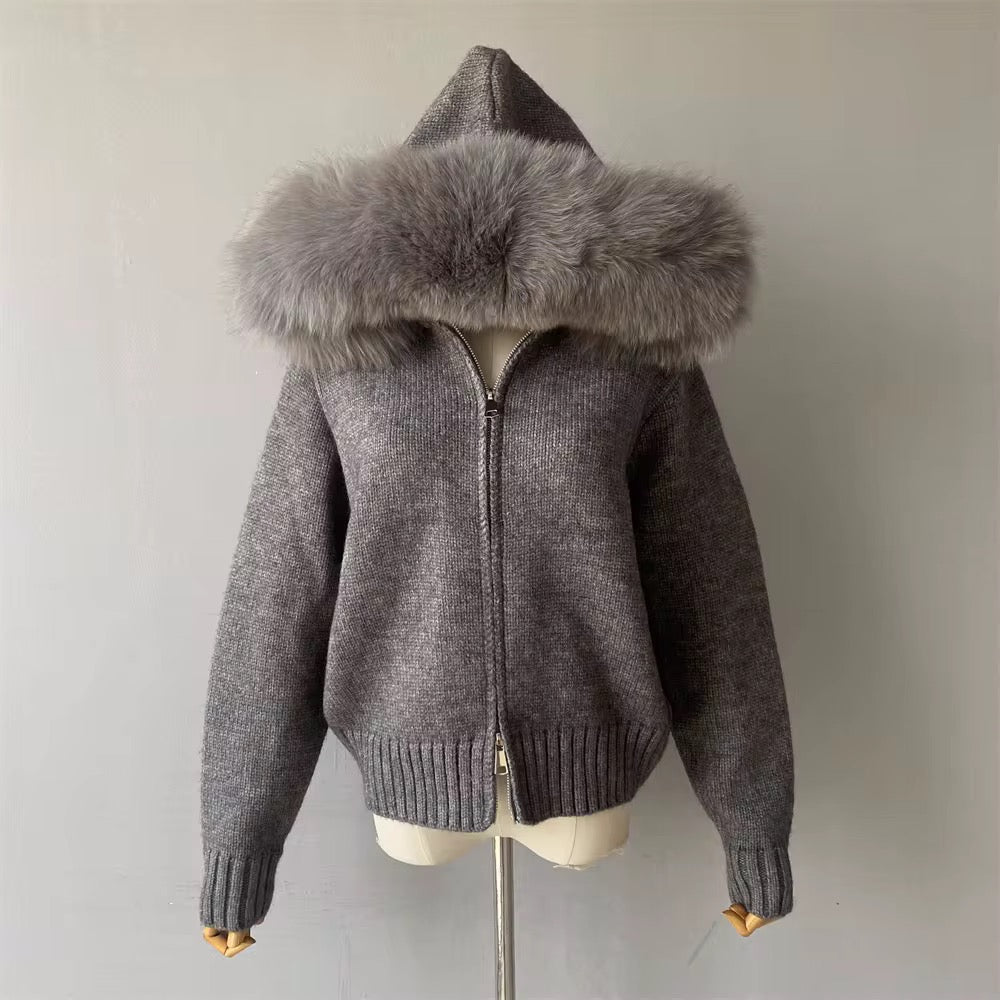 Fox Fur Knitted Cardigan