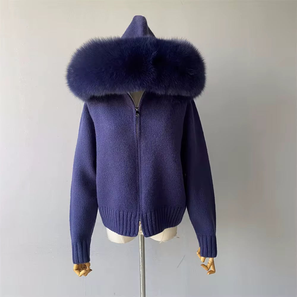 Fox Fur Knitted Cardigan