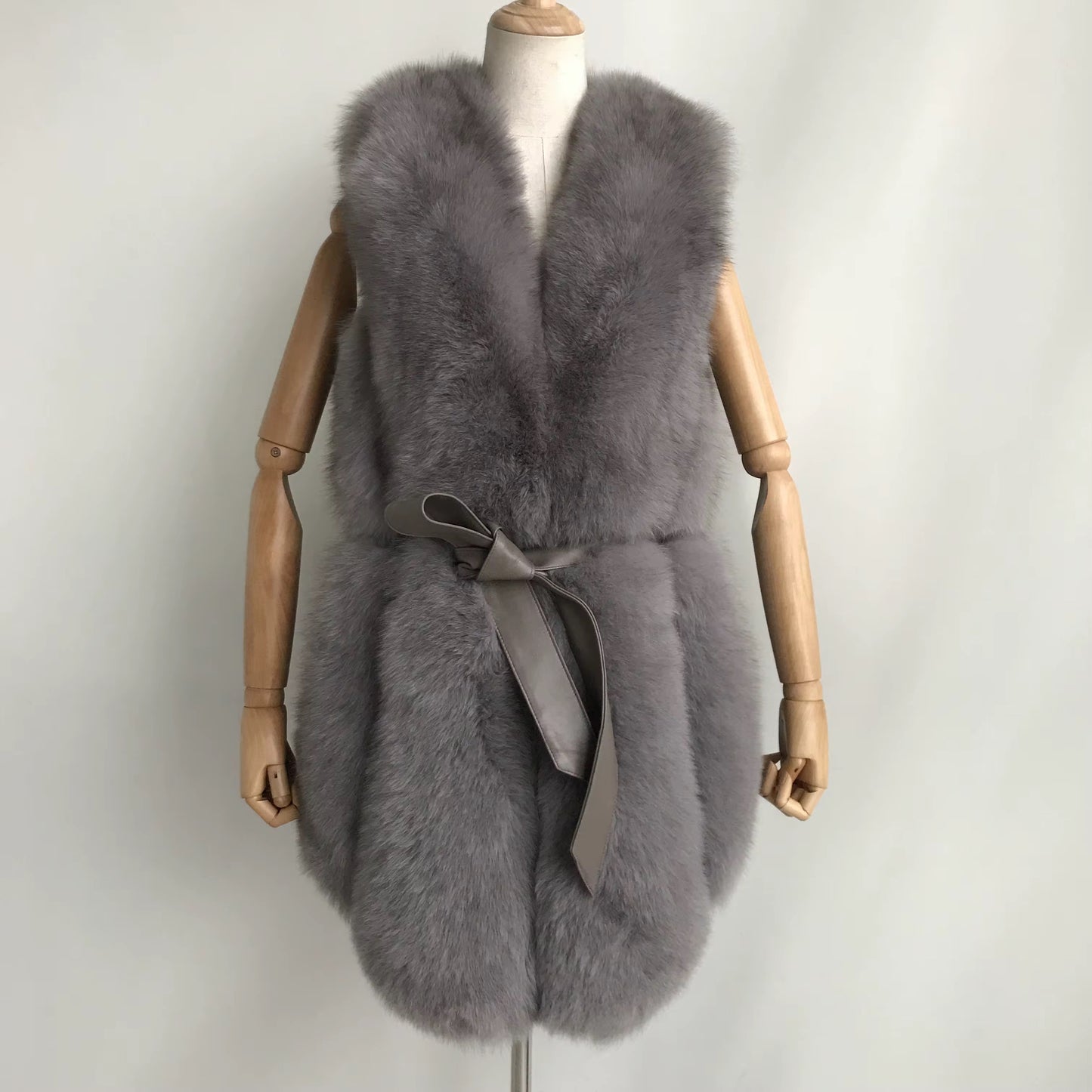 Longline Fox Fur Belted Gilet
