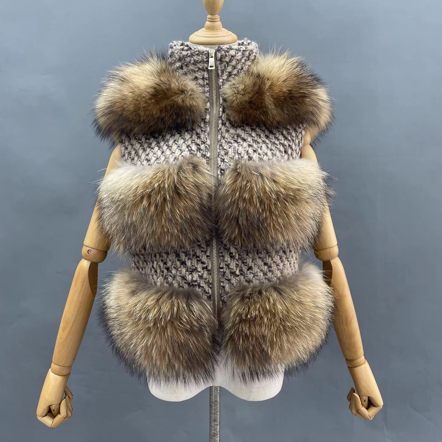 Knitted Raccoon Fur Gilet