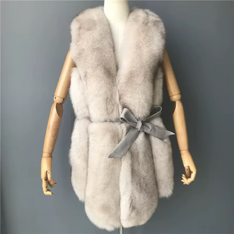 Longline Fox Fur Belted Gilet