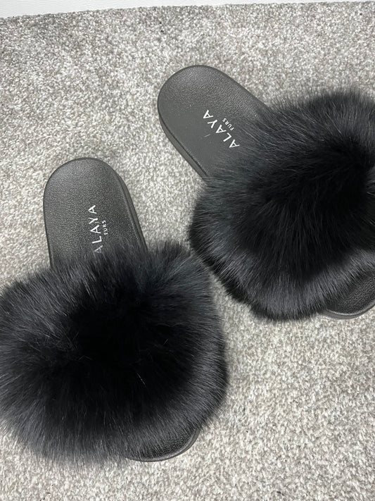Black Fur Sliders