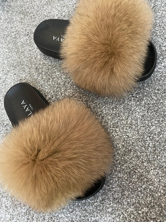 Teddy Brown Fur Sliders