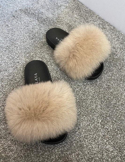 Dark Beige Fur Sliders