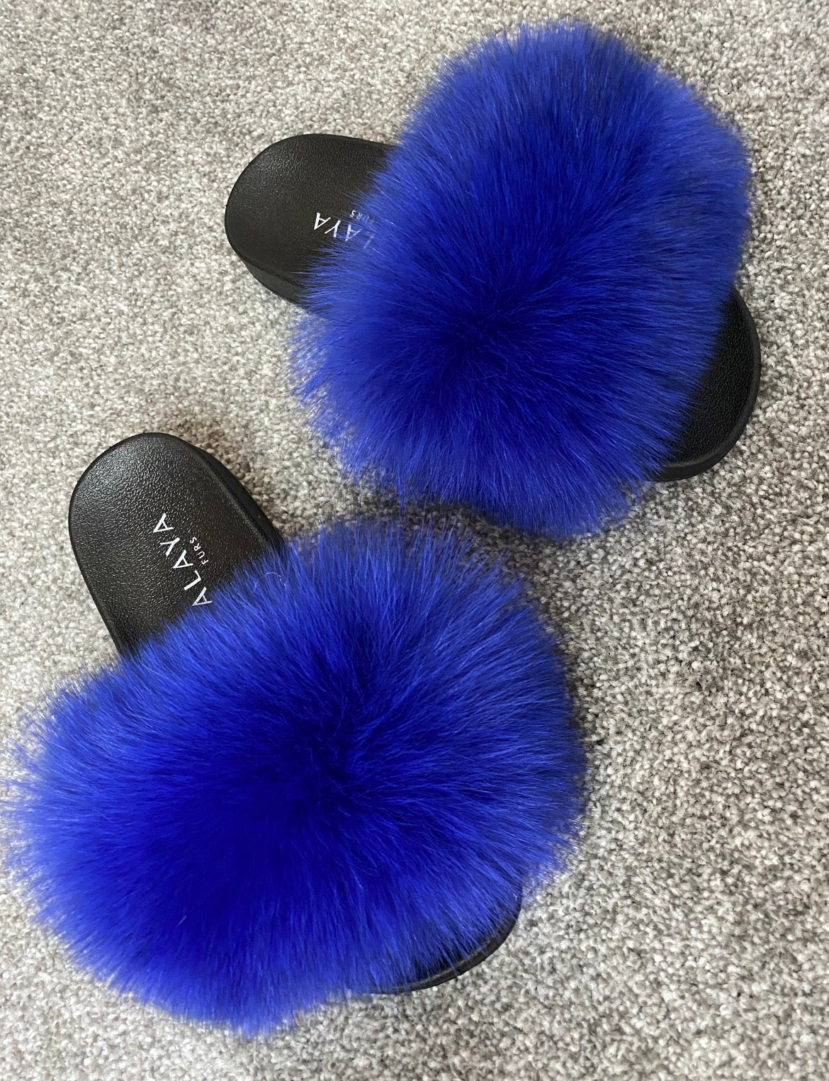 Royal Blue Fur Sliders